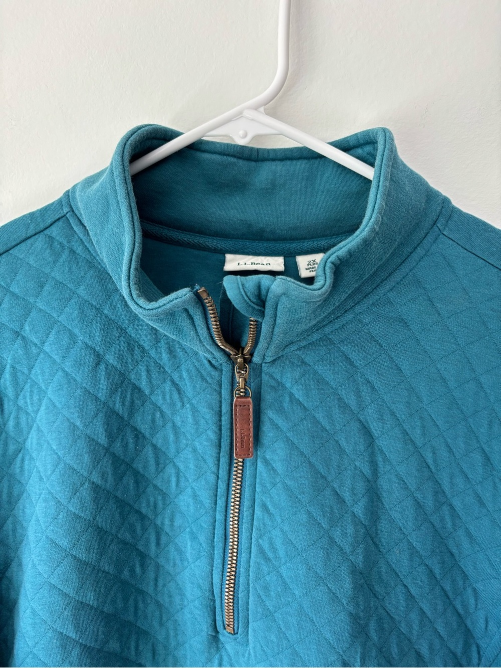 L.L.Bean Diamond Quilted 1/4-zip Pullover Teal Blue Outdoor Athleisure Travel - Picture 3 of 11